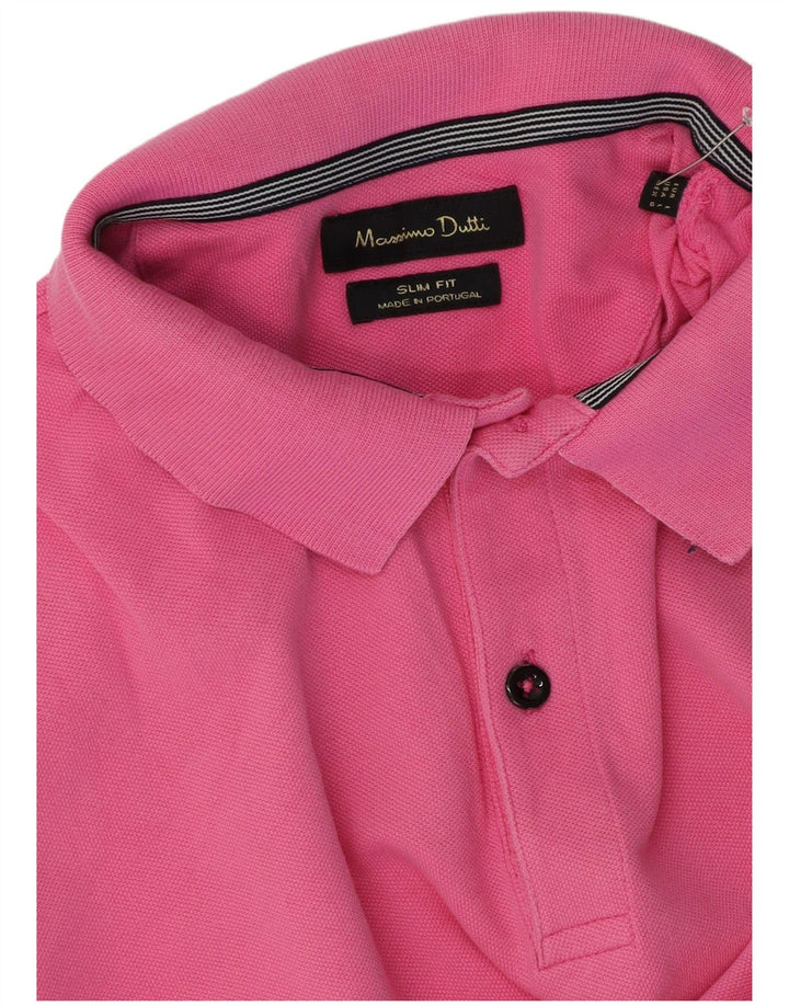 Camisa polo masculina Massimo Dutti Slim Fit grande rosa