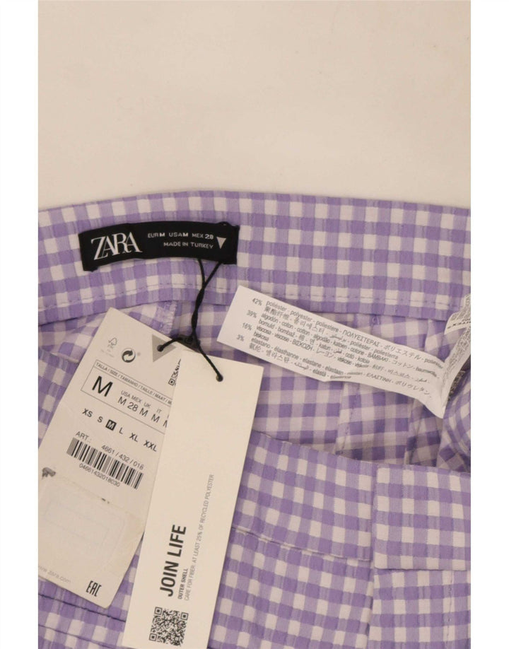 Calça feminina Zara Bootcut cortada média W28 L25 roxo guingão