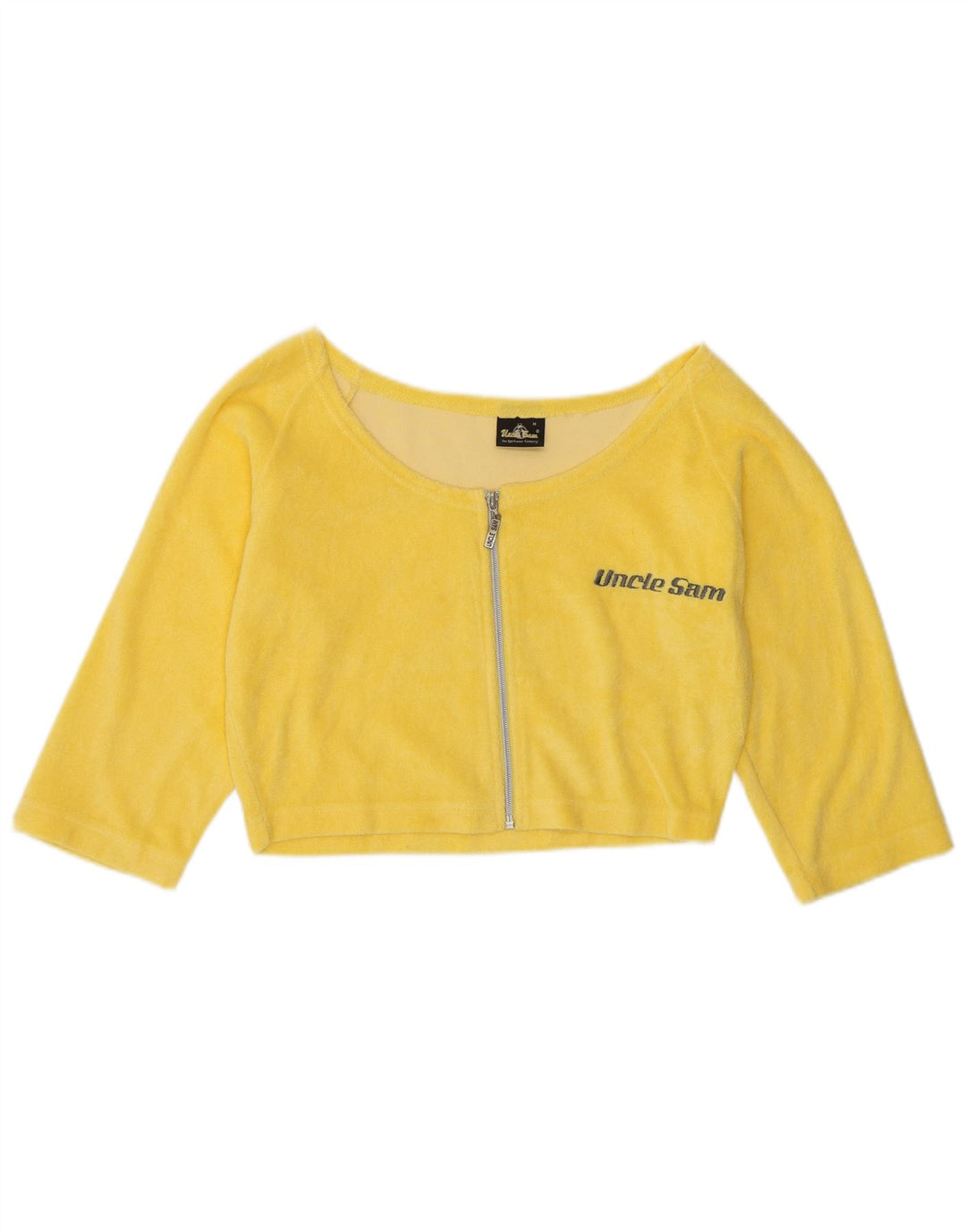 Top curto feminino Tio Sam manga 3/4 Reino Unido 12 algodão amarelo médio