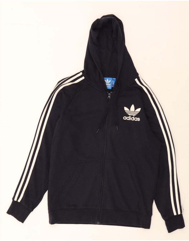 Adidas masculino zip moletom com capuz médio algodão azul marinho