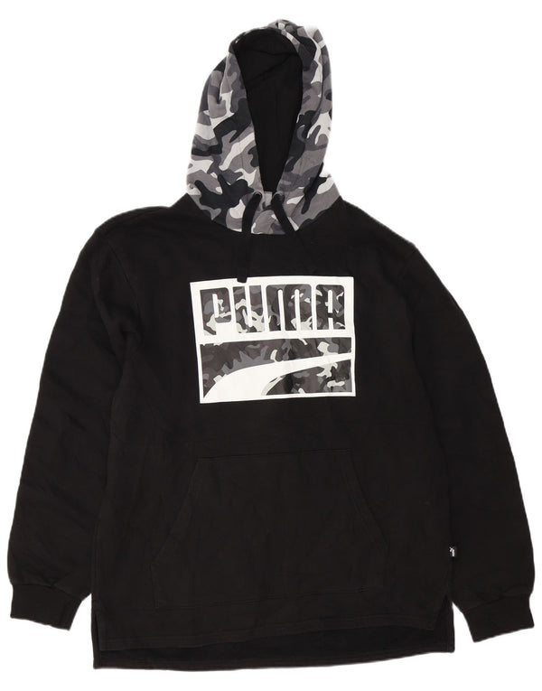 Puma masculino gráfico moletom com capuz médio preto colorblock algodão
