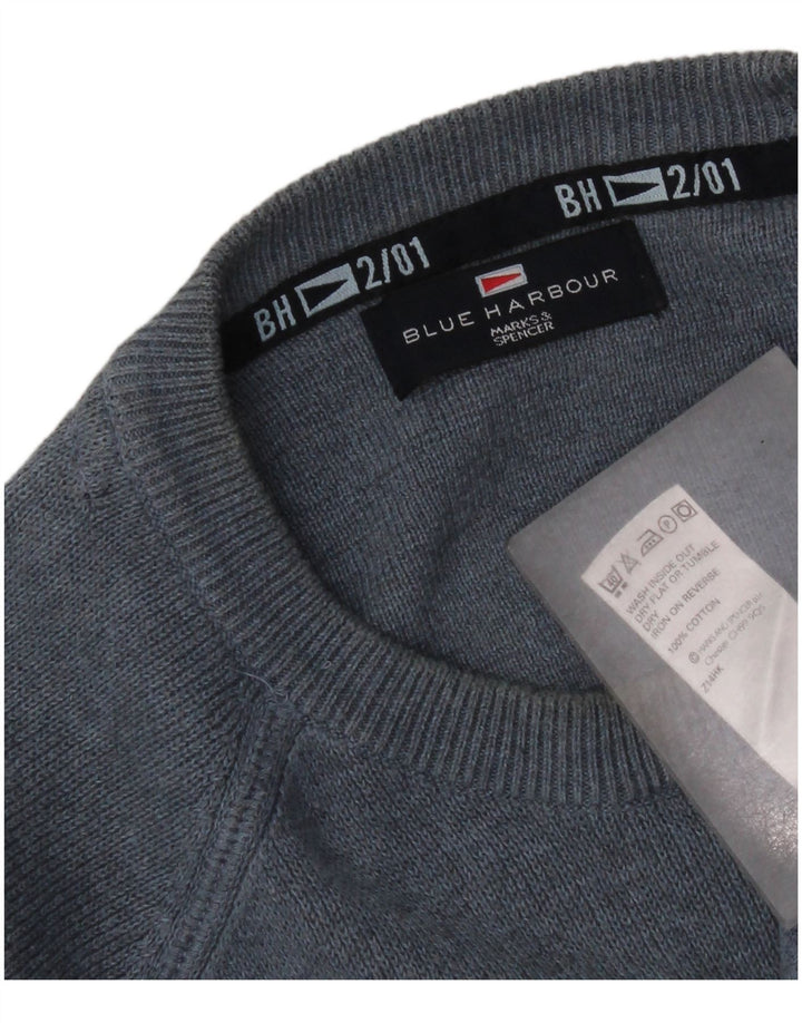 Suéter masculino Marks & Spencer Blue Harbor com gola redonda azul médio