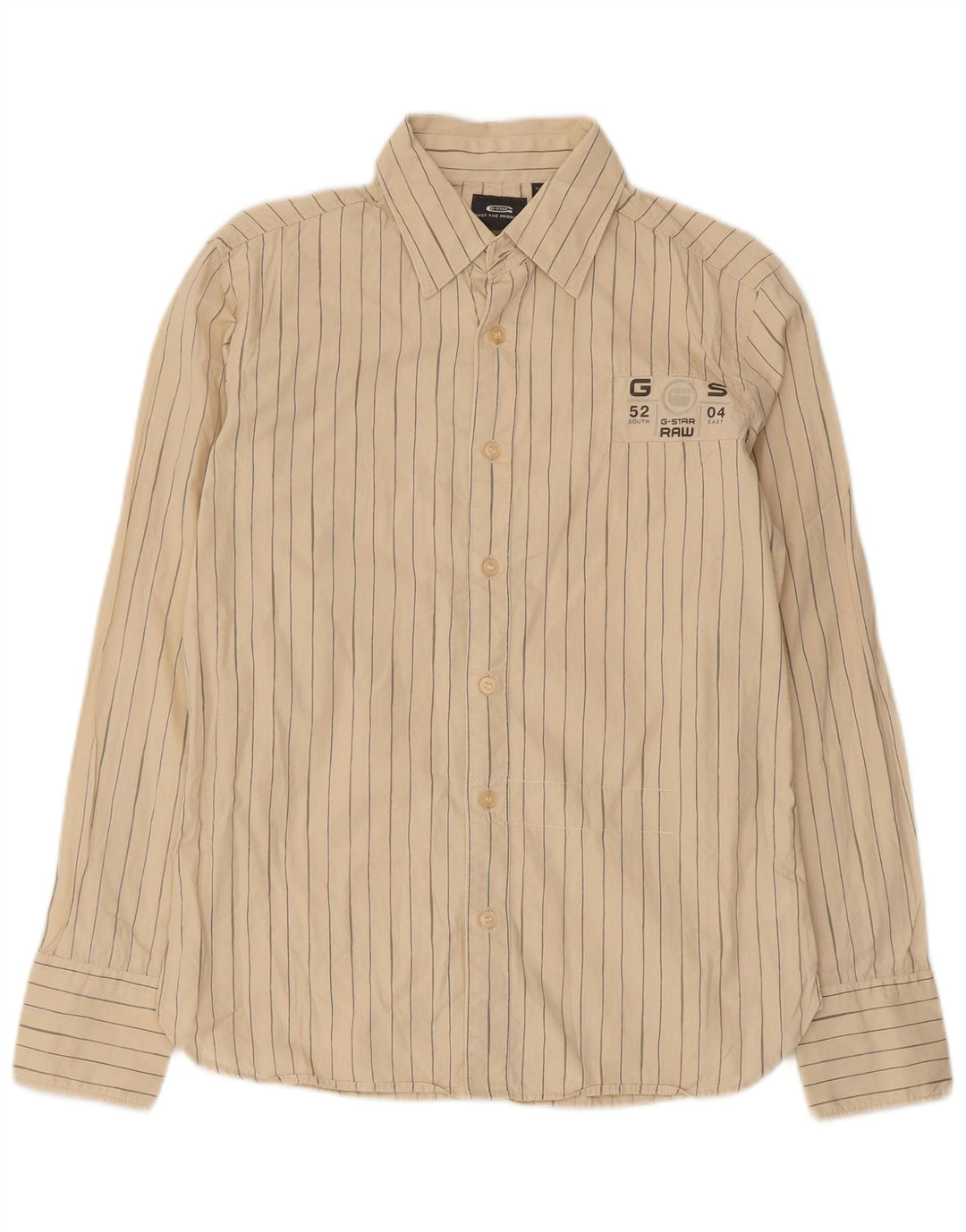 Camisa gráfica masculina G-Star pequena algodão risca de giz bege