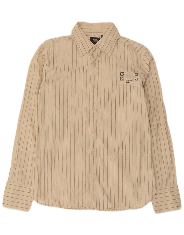 Camisa gráfica masculina G-Star pequena algodão risca de giz bege