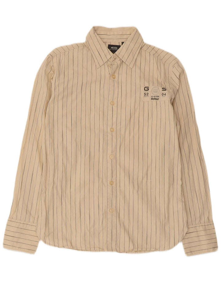 Camisa gráfica masculina G-Star pequena algodão risca de giz bege