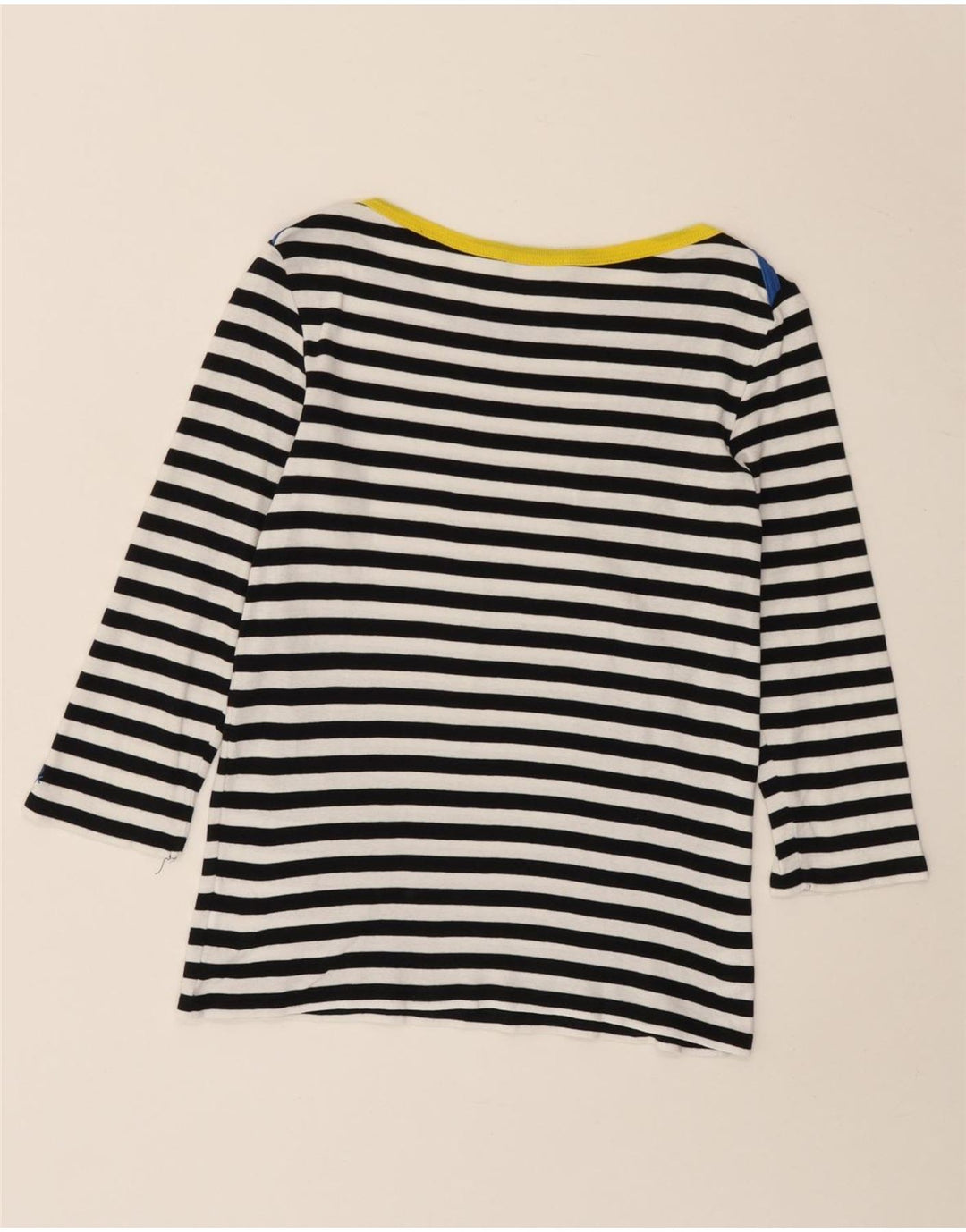 Top feminino Benetton manga 3/4 UK 8 pequeno listrado azul marinho