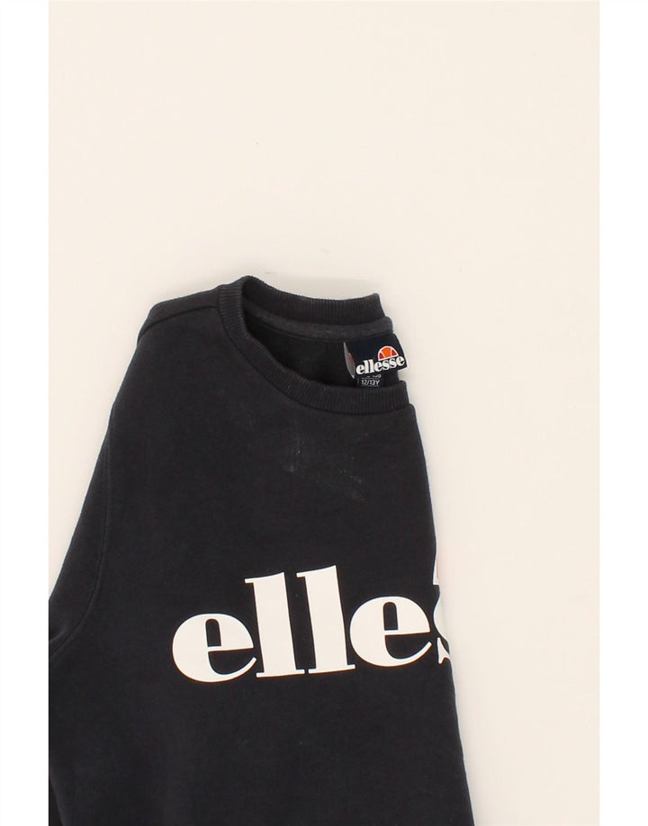 ELLESSE Boys Graphic Sweatshirt Jumper 12-13 Years Black Cotton Vintage Ellesse and Second-Hand Ellesse from Messina Hembry 