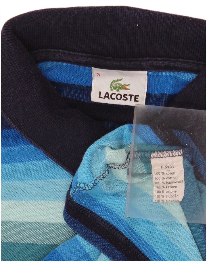 Camisa polo masculina Lacoste tamanho 3 pequeno algodão listrado azul