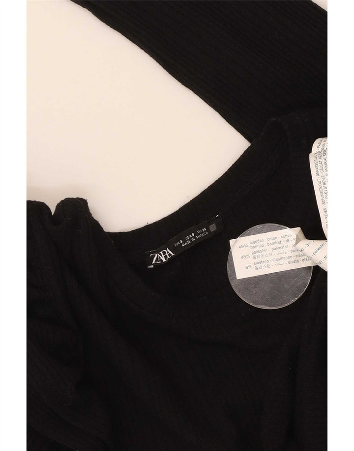 Top feminino Zara de manga comprida UK 10 pequeno algodão preto