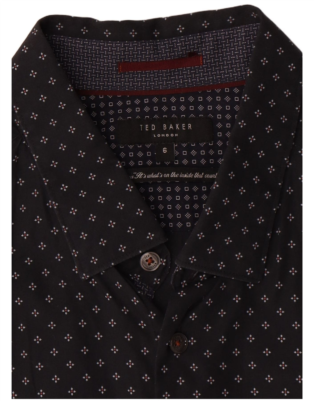 Camisa masculina Ted Baker tamanho 6 2XL algodão geométrico preto