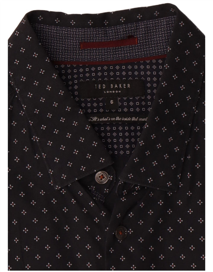 Camisa masculina Ted Baker tamanho 6 2XL algodão geométrico preto