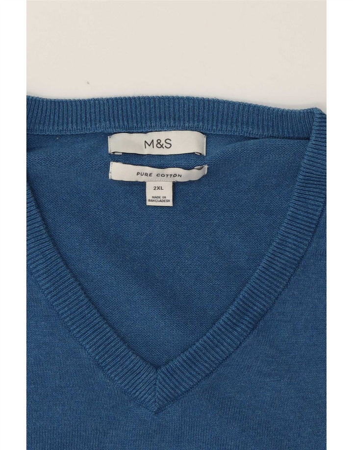 Suéter masculino Marks & Spencer com decote em V 2XL algodão azul