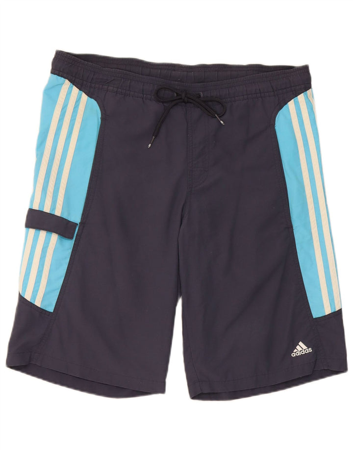 Shorts de natação masculinos Adidas Cargo pequeno poliéster colorblock azul marinho