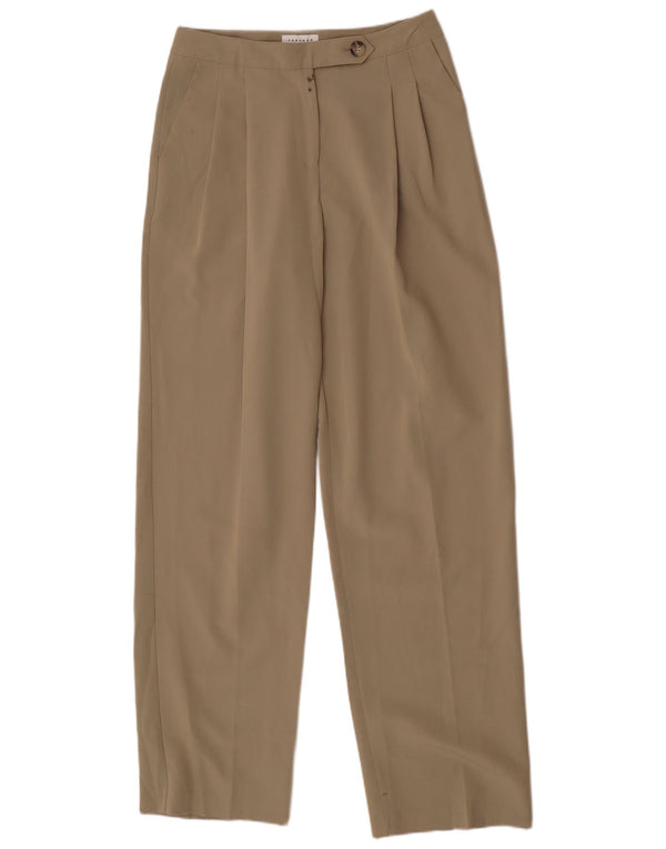 Calças casuais femininas Topshop UK 8 pequenas W26 L31 poliéster bege