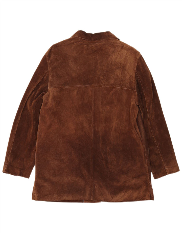 Jaqueta blazer feminina vintage de camurça com 5 botões IT 42 couro marrom médio