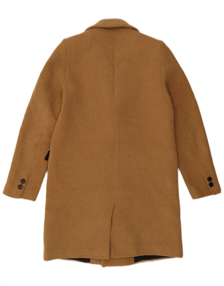 Zara Casaco feminino oversized com peito duplo Reino Unido 10 pequeno poliéster bege