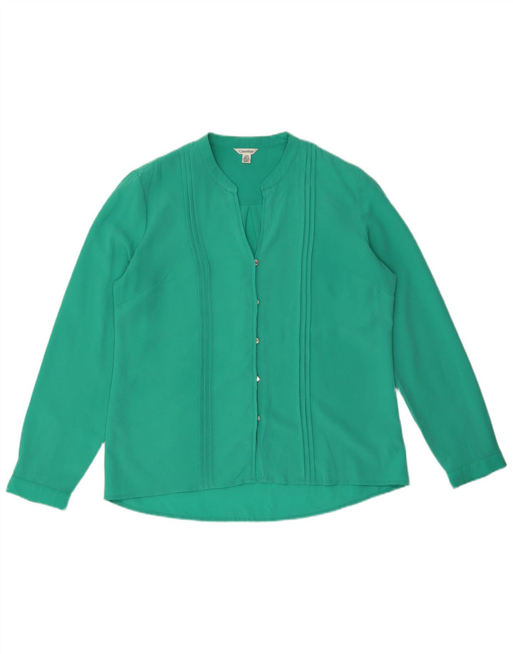 Blusa camisa feminina Calvin Klein Reino Unido 16 grande poliéster verde