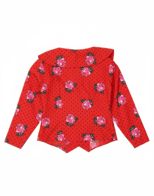 Blusa feminina vintage UK 14 poliéster floral vermelho médio