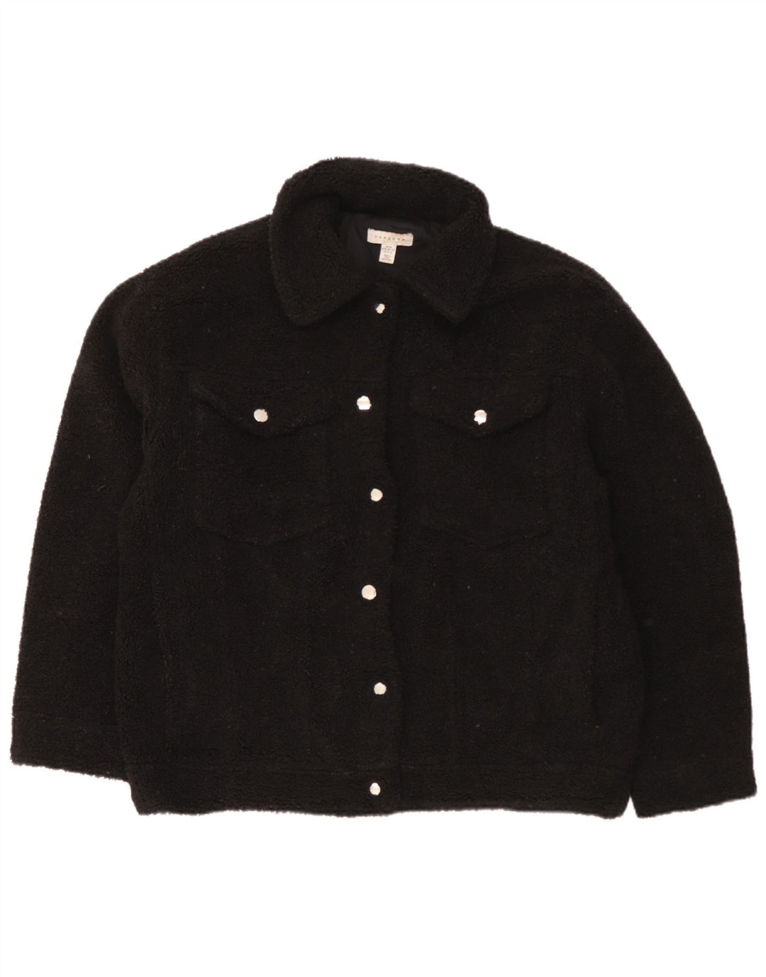 Jaqueta bomber de lã superdimensionada feminina Topshop Reino Unido 14 poliéster preto médio