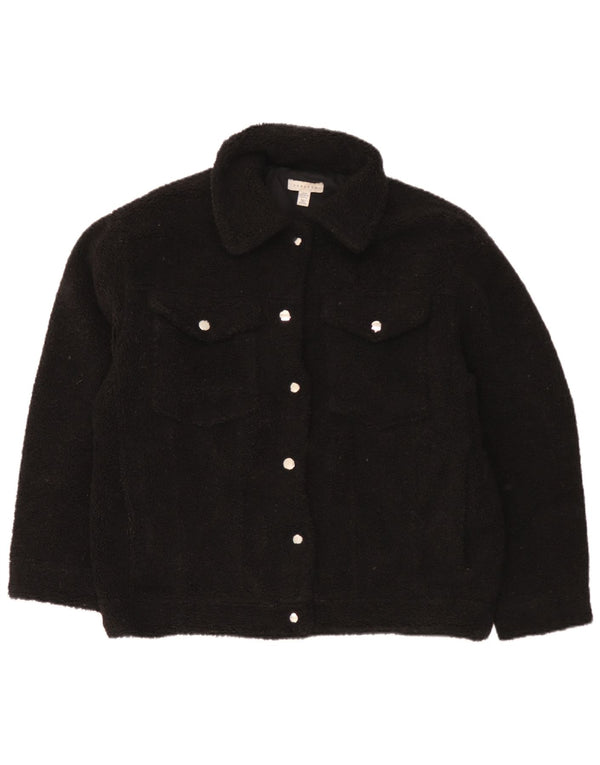 Jaqueta bomber de lã superdimensionada feminina Topshop Reino Unido 14 poliéster preto médio
