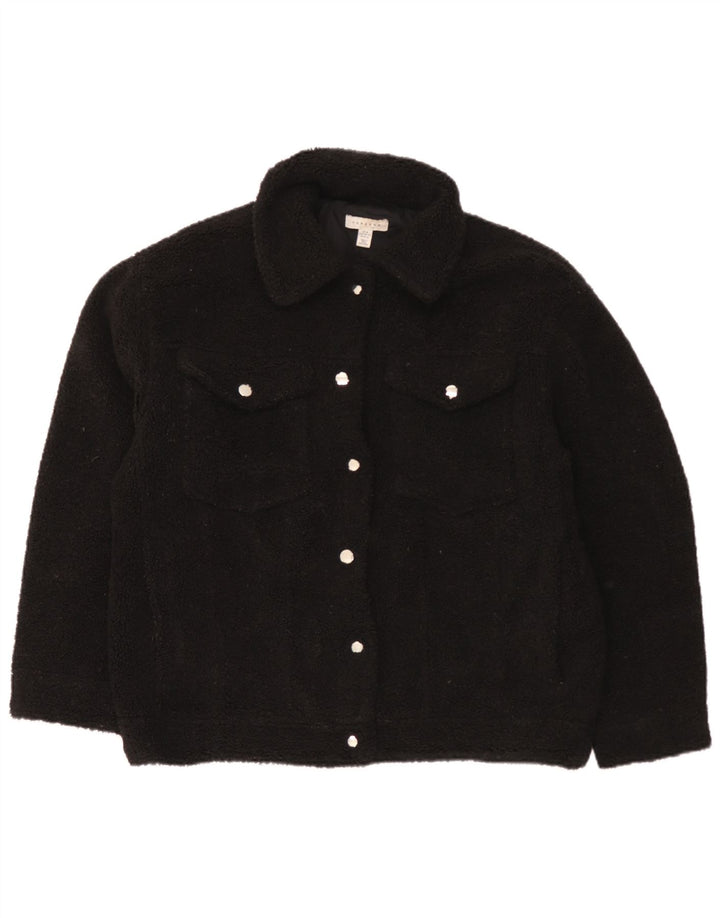 Jaqueta bomber de lã superdimensionada feminina Topshop Reino Unido 14 poliéster preto médio