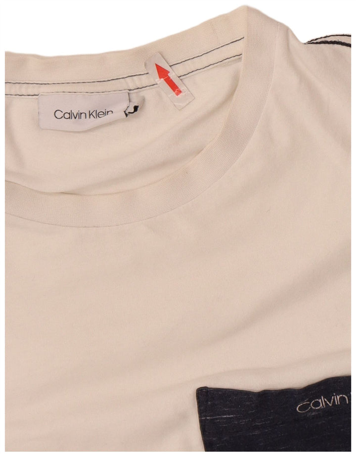 Calvin Klein Camiseta masculina top pequeno algodão branco