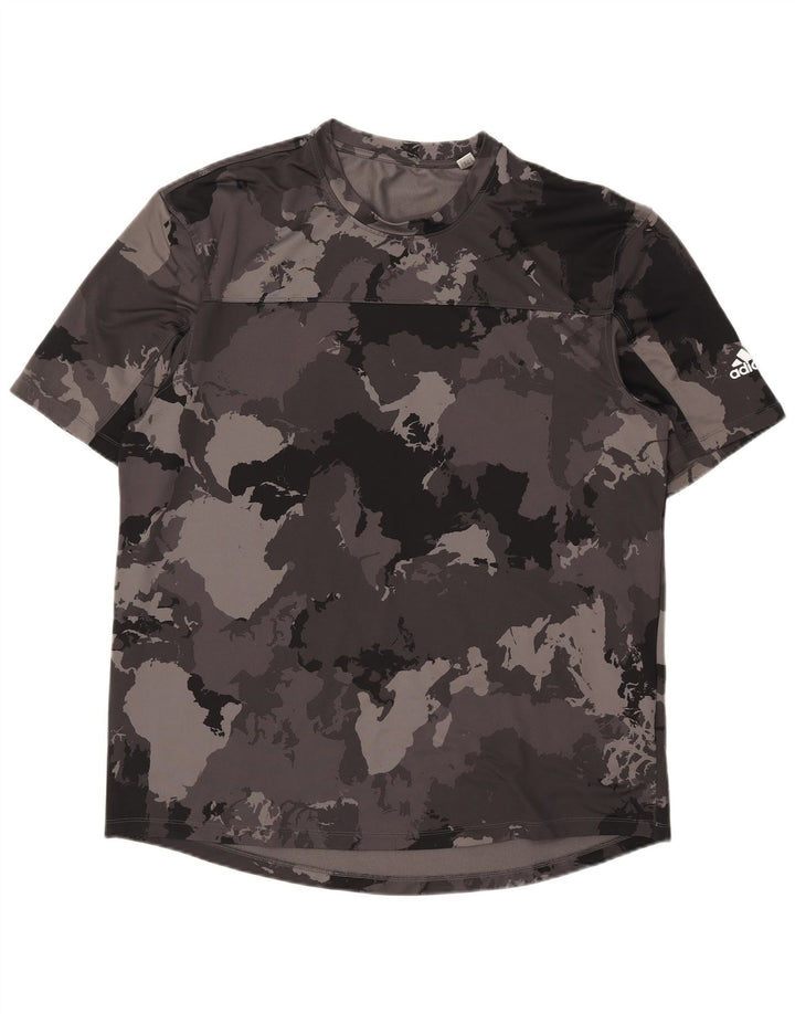 Adidas Mens Camiseta Top 2XL Cinza Camuflagem Poliéster