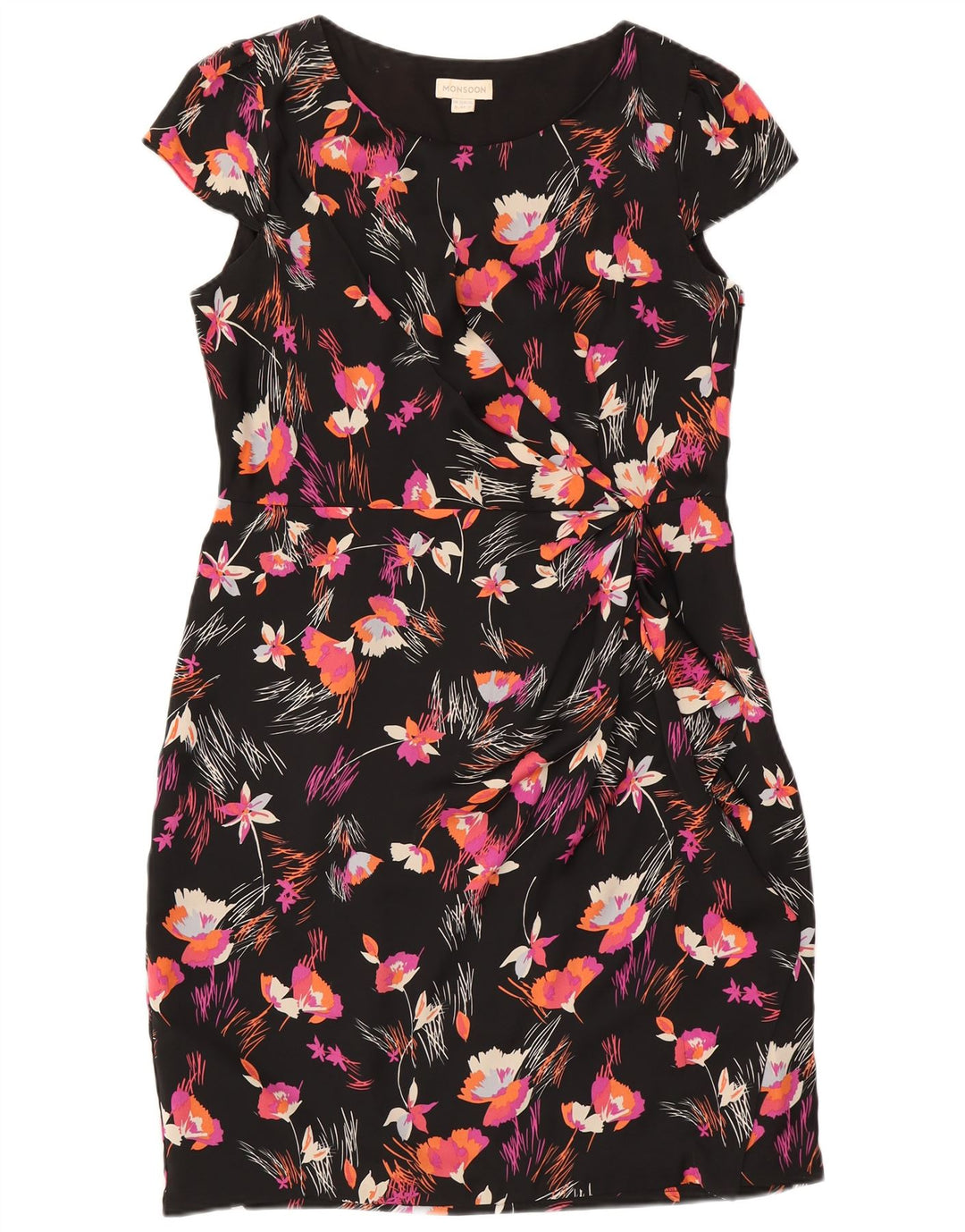 Vestido bainha feminino Monsoon Reino Unido 16 grande poliéster floral multicolorido