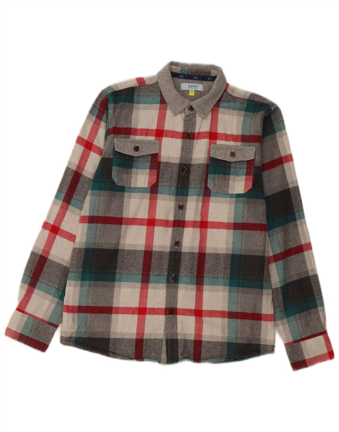 Camisa de flanela masculina Ted Baker 12-13 anos algodão xadrez cinza