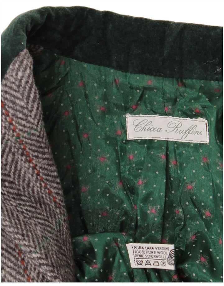 Jaqueta blazer feminina vintage com peito duplo Reino Unido 14 espinha de peixe cinza médio