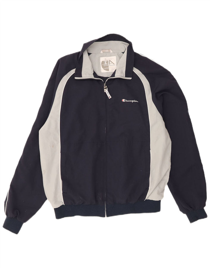 Jaqueta masculina de agasalho Champion grande poliéster colorblock azul marinho