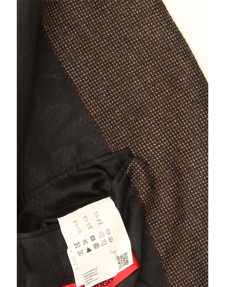 Jaqueta blazer masculina de 2 botões Hugo Boss EUA 44 2XL lã manchada marrom