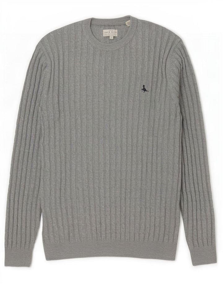 Jack Wills Suéter masculino com gola redonda, grande algodão cinza