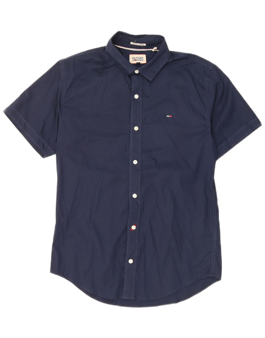 Camisa masculina de manga curta Tommy Hilfiger algodão azul marinho médio