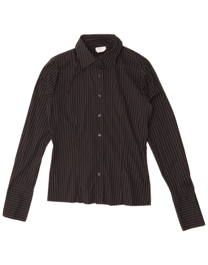 Camisa feminina Max & Co. Reino Unido 14 risca de giz preta média