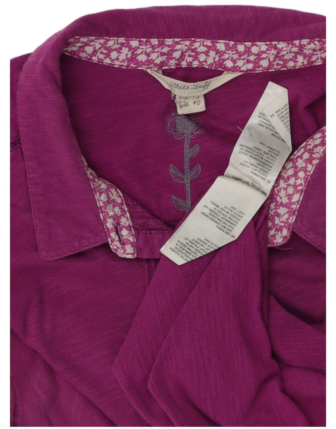 Camisa feminina de manga curta White Stuff UK 12 algodão roxo médio