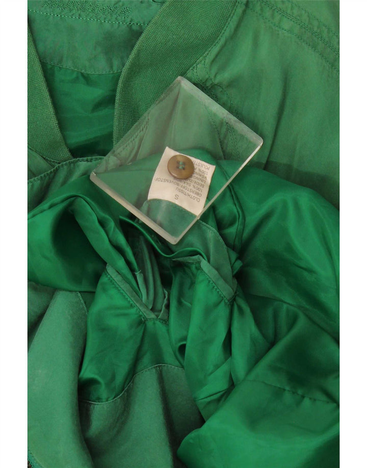 Jaqueta bomber masculina vintage com ajuste solto Reino Unido 36 seda verde pequena