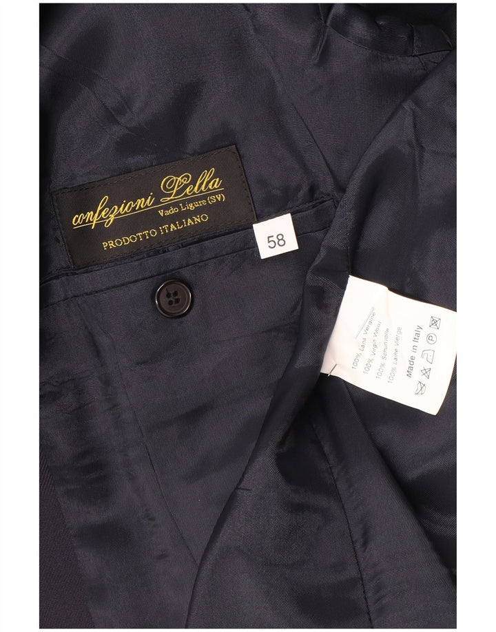 Jaqueta blazer masculina vintage com peito duplo IT 58 4XL lã virgem azul marinho