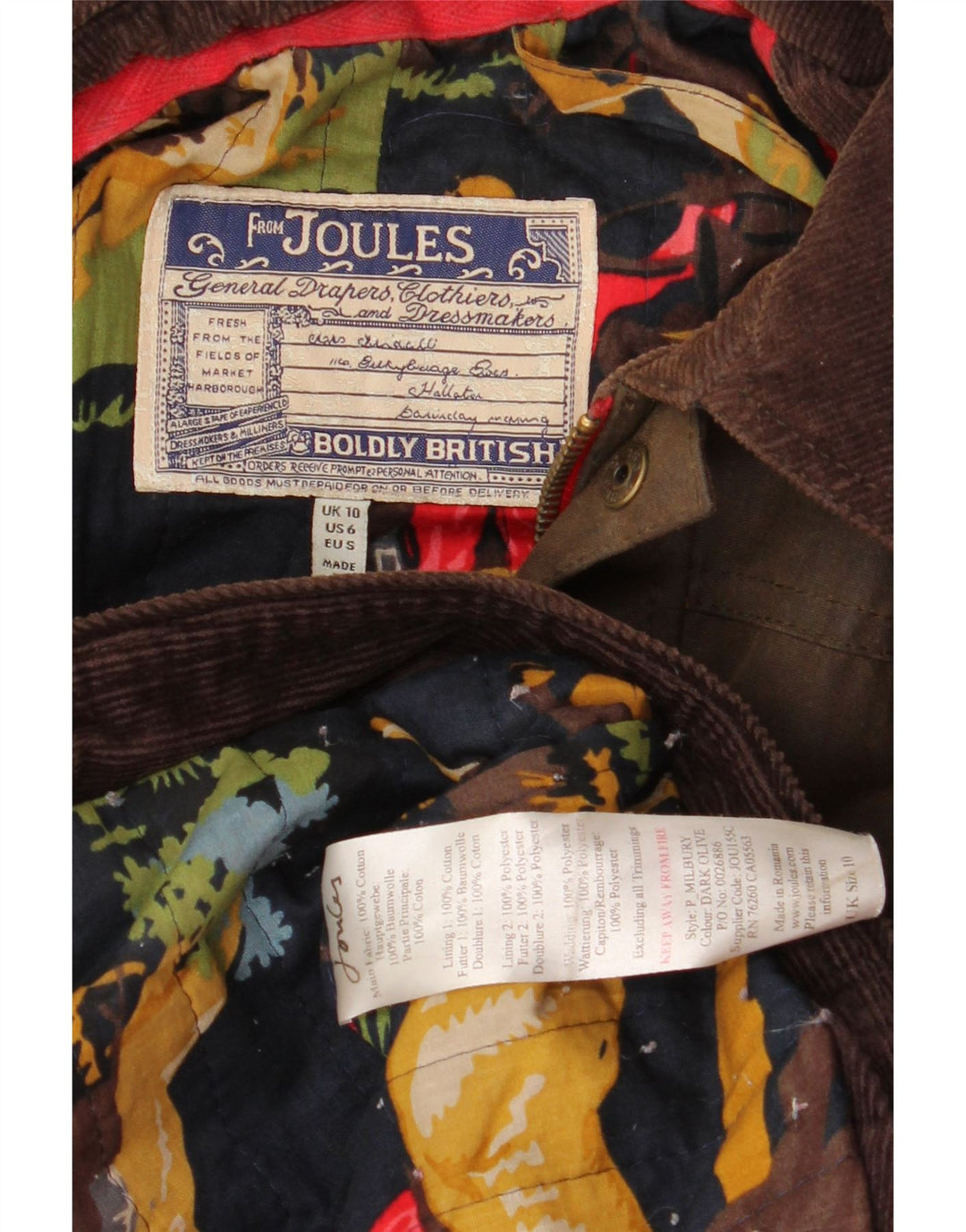 Jaqueta feminina Joules de algodão encerado Reino Unido 10 algodão marrom pequeno