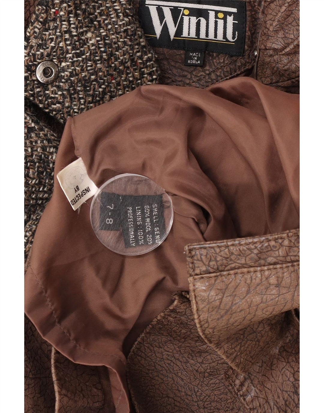 Couro bomber feminino vintage Reino Unido 16 grande couro marrom colorblock