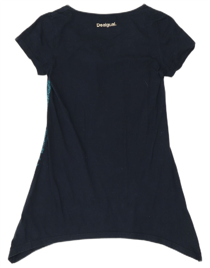 DESIGUAL Túnica feminina gráfica assimétrica top 13-14 anos azul marinho floral