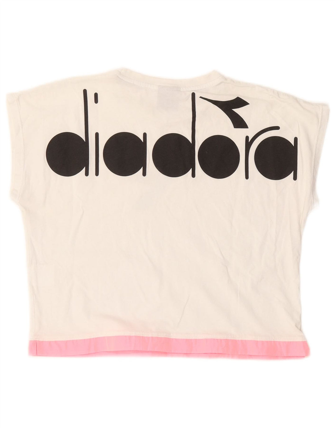 Diadora Womens Crop Graphic T-Shirt Top UK 12 Médio Branco