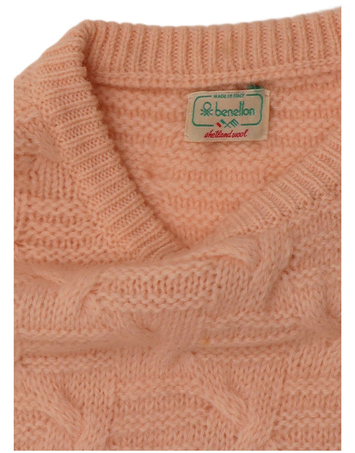 Suéter feminino com gola canoa BENETTON Reino Unido 12 lã rosa médio