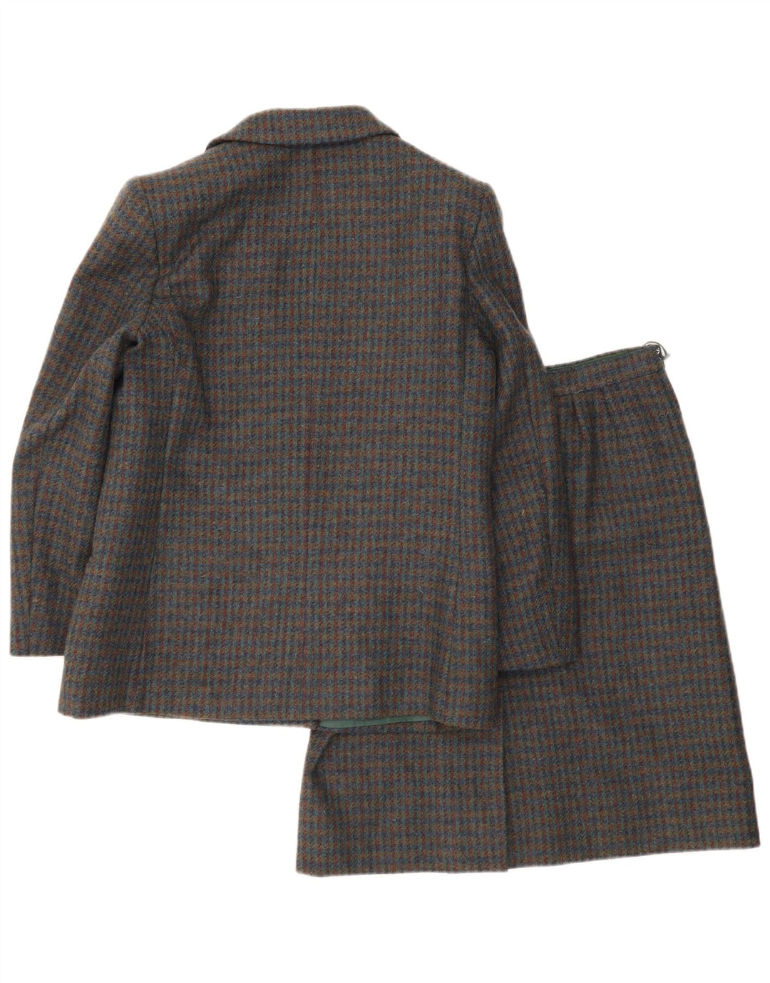 Conjunto de saia feminina Tris com peito duplo de 2 peças Reino Unido 8 pequeno W26 xadrez cinza