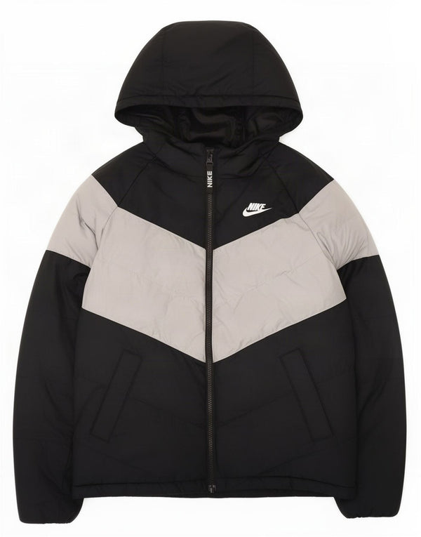 Jaqueta acolchoada com capuz Nike Boys 13-14 anos XL preto colorblock poliéster