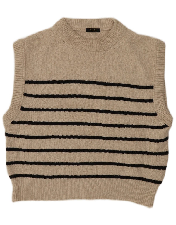 Regata feminina Massimo Dutti cropped grande tamanho Reino Unido 10 pequena listrada bege
