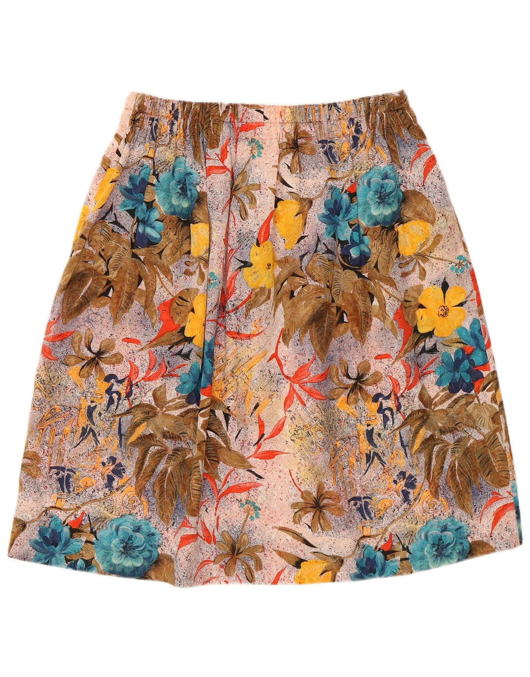 Saia feminina vintage gráfica linha A W30 média floral multicolorida