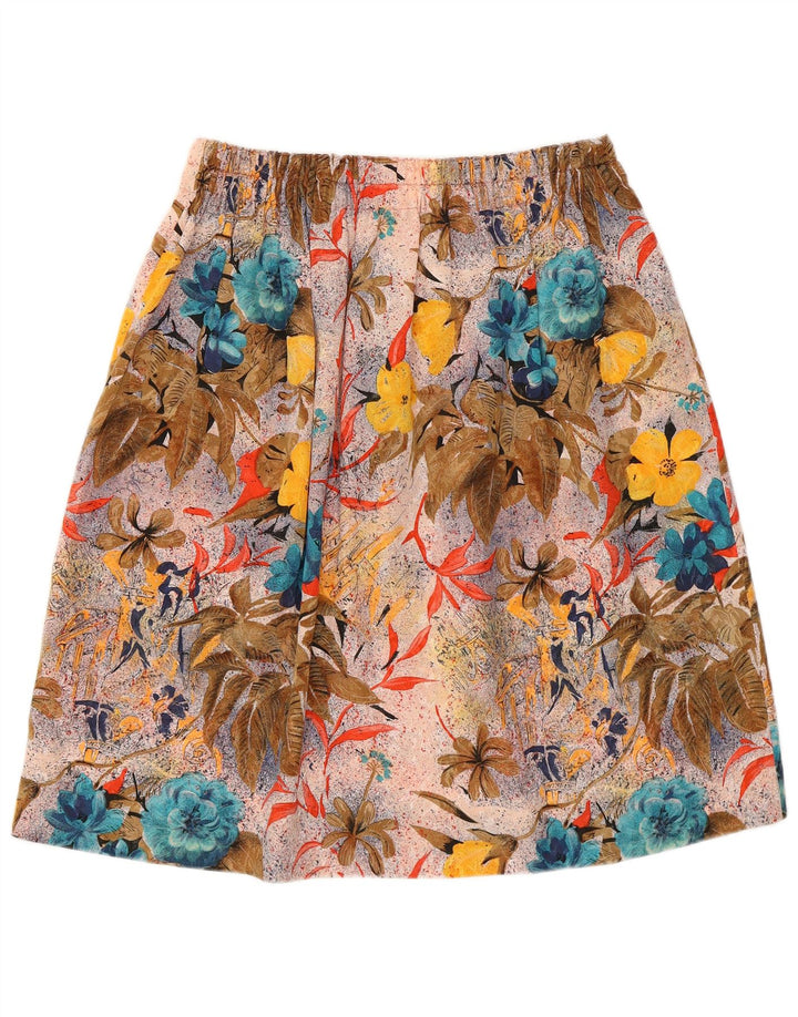 Saia feminina vintage gráfica linha A W30 média floral multicolorida