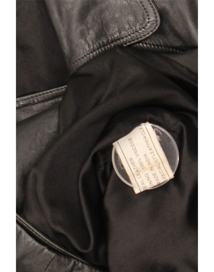 Jaqueta feminina de couro com peito duplo ETAM EUA 12 couro preto grande