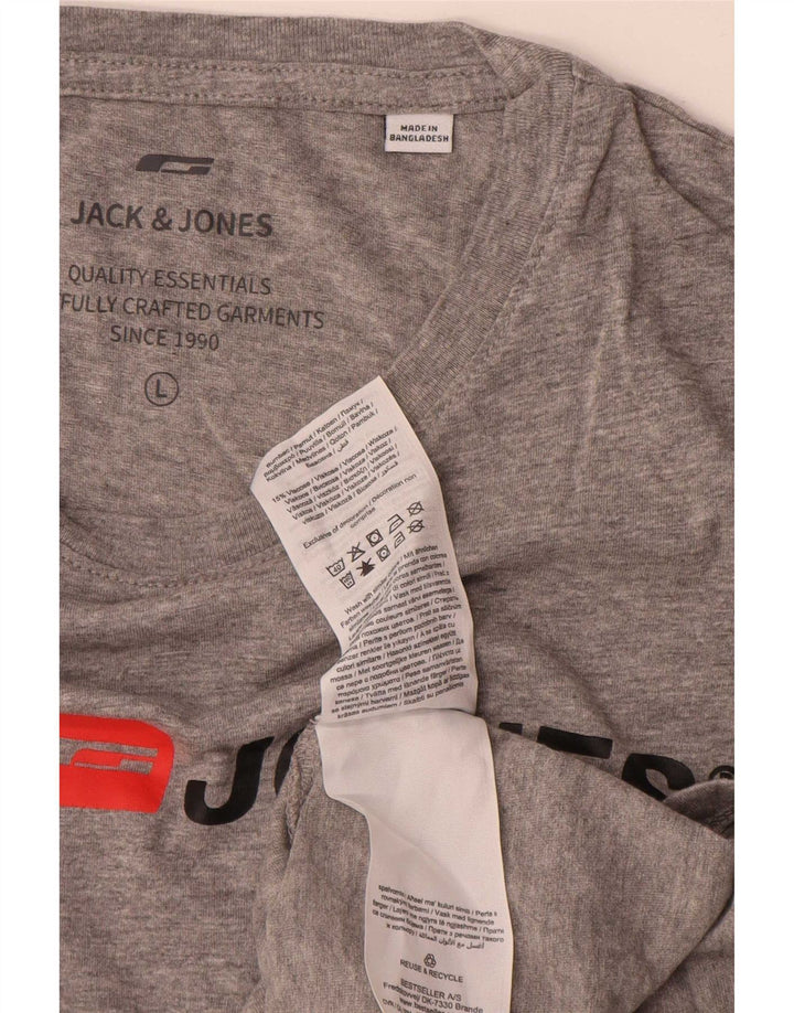 Camiseta gráfica masculina Jack & Jones grande algodão cinza